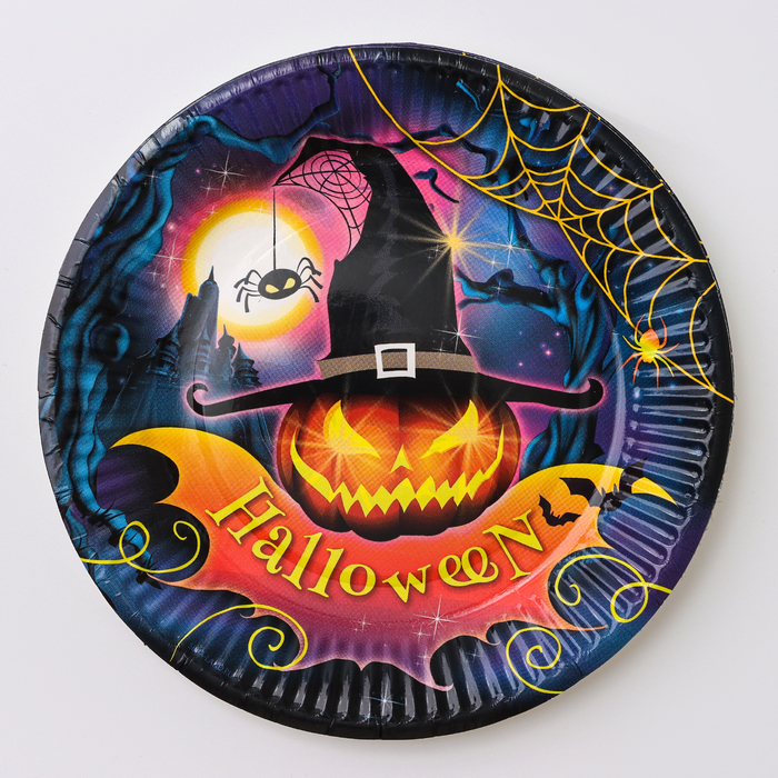 Тарелка одноразовая бумажная Halloween, 18 см , на Хэллоуин