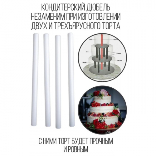 Палочки-дюбели для кондитерских изделий KONFINETTA, набор 8 шт., d=0.9 см, 30 см, пластик, белые
