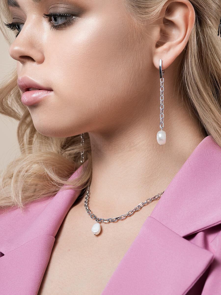 Серьги из серебра с культ.жемчугом родированные 925 пробы 421-10-577р
