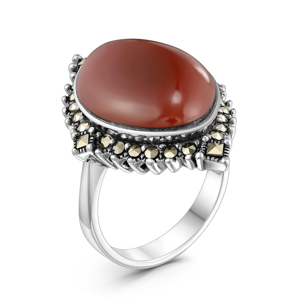 Серьги из чернёного серебра с сердоликом марказитами 925 пробы HE-643с