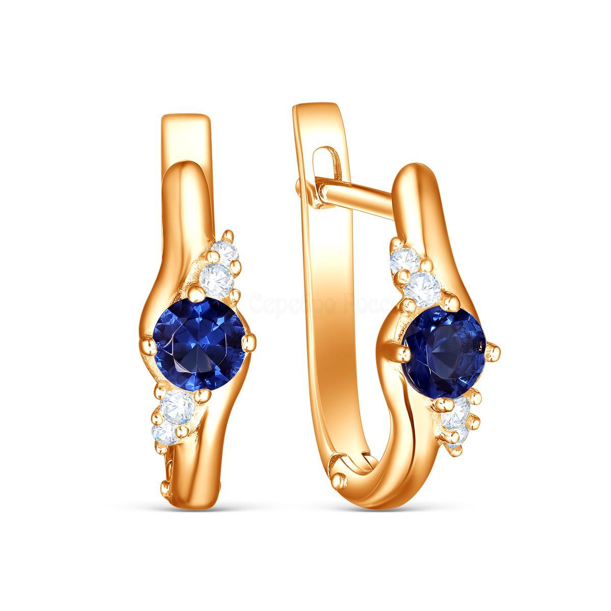 Серьги из золочёного серебра с фианитами 925 пробы С-7281з208
