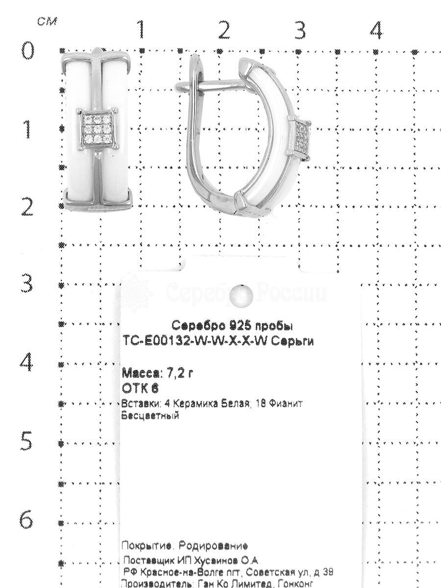 Серьги из серебра с керамикой и фианитами родированные 925 пробы TC-E00132-W-W-X-X-W