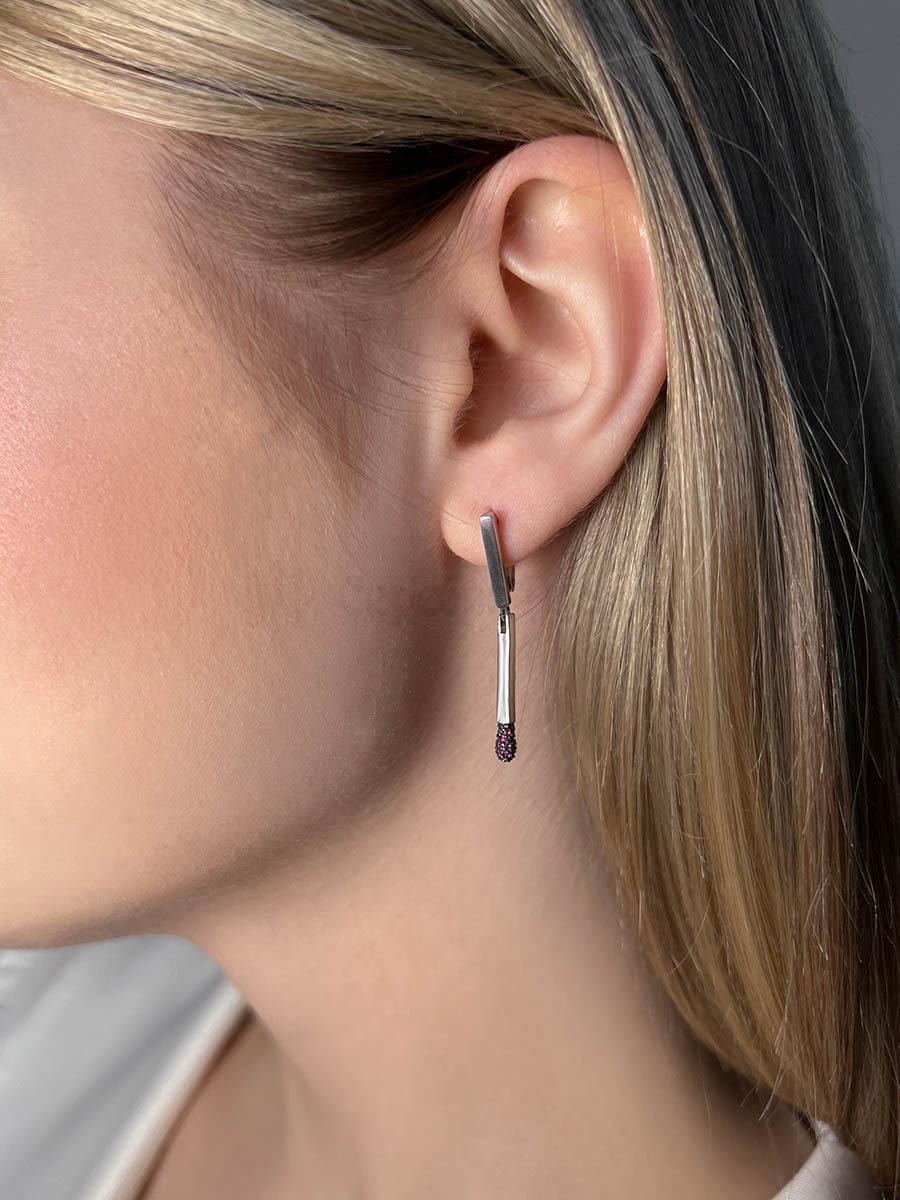 Серьги из серебра с фианитами родированные 925 пробы с-3151р204