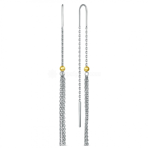 Серьги-продёвки из серебра с золочением родированные 925 пробы 15591RH