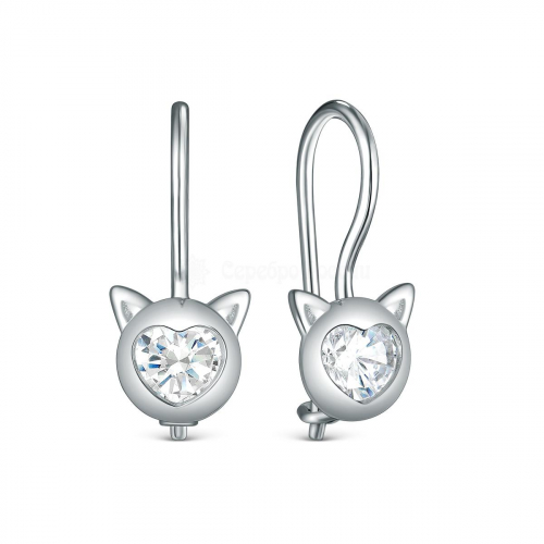 Серьги детские из серебра с фианитами родированные - Кошки 925 пробы S2180581010