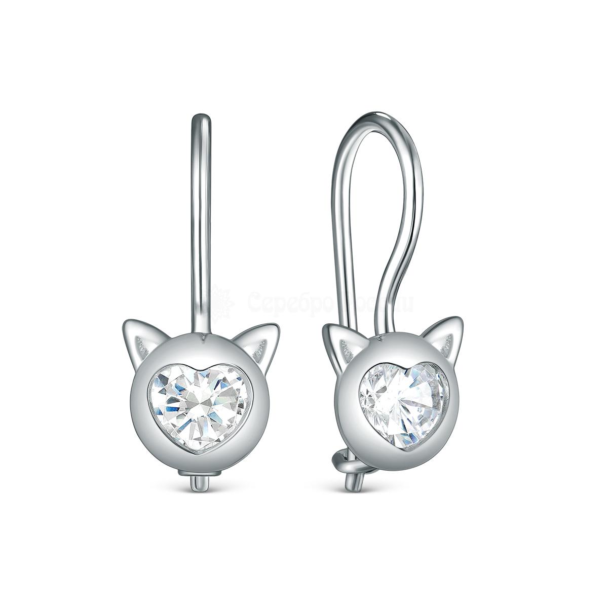 Серьги детские из серебра с фианитами родированные - Кошки 925 пробы S2180581010