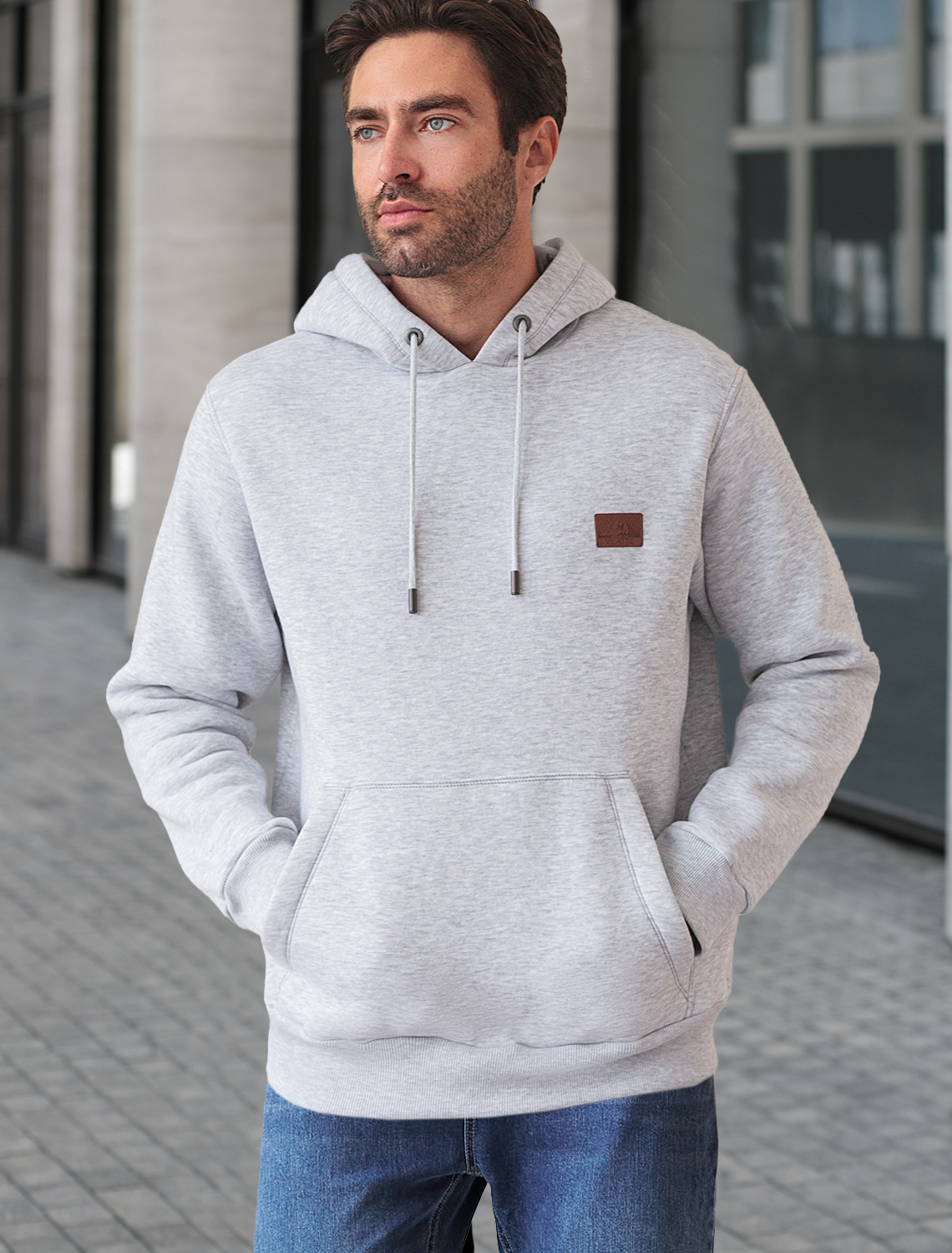 Худи из премиального футера трехнитки с начесом U49.036 св.серый меланж