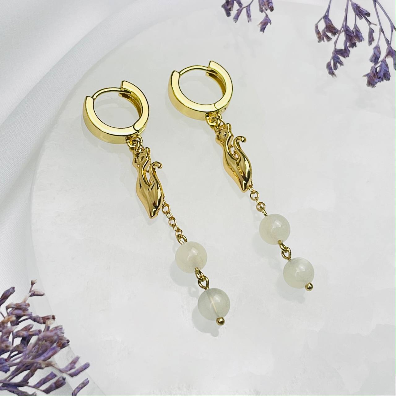 Радуга Самоцветов Серьги на цепочке из Лунного камня