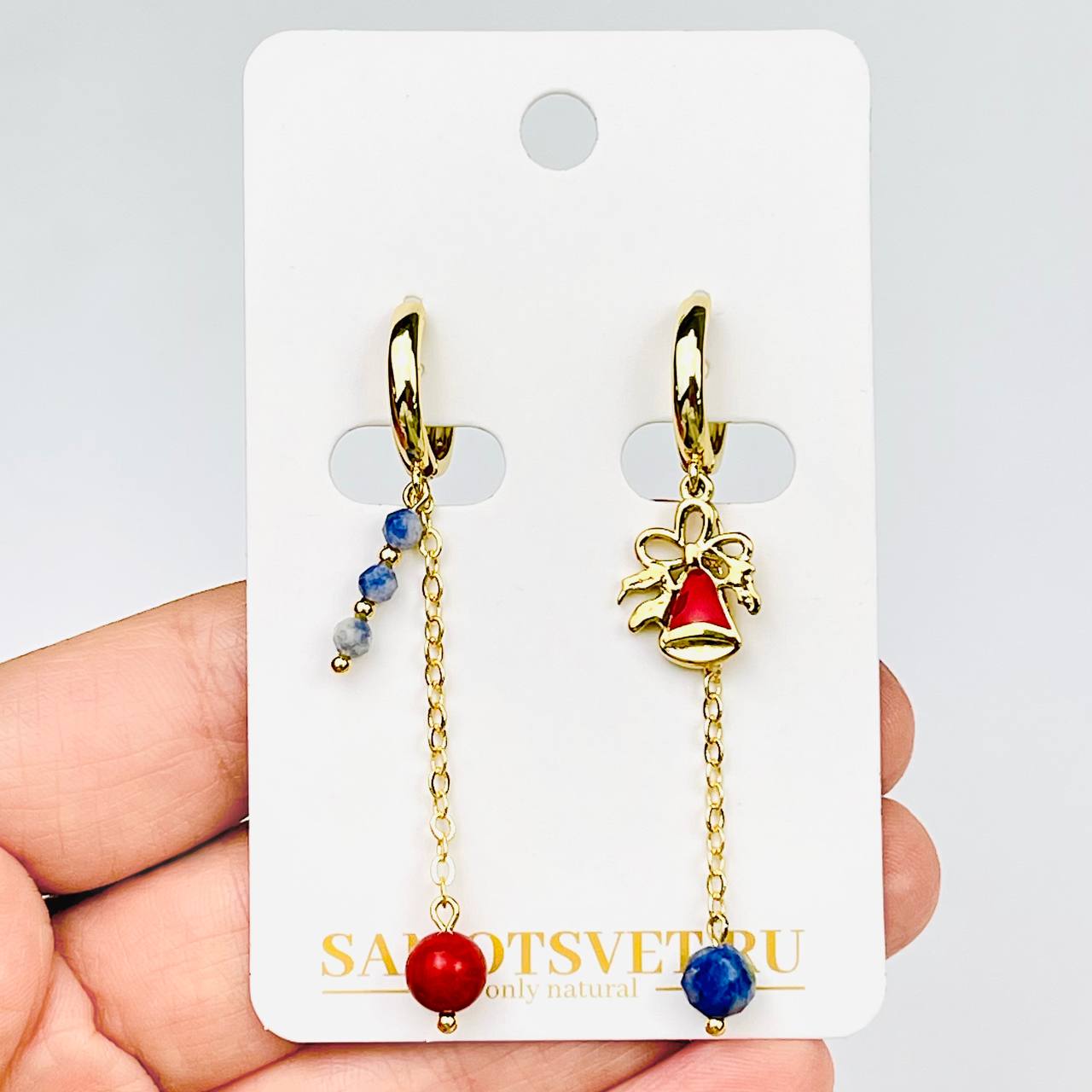 Радуга Самоцветов Серьги из Коралла и Содалита