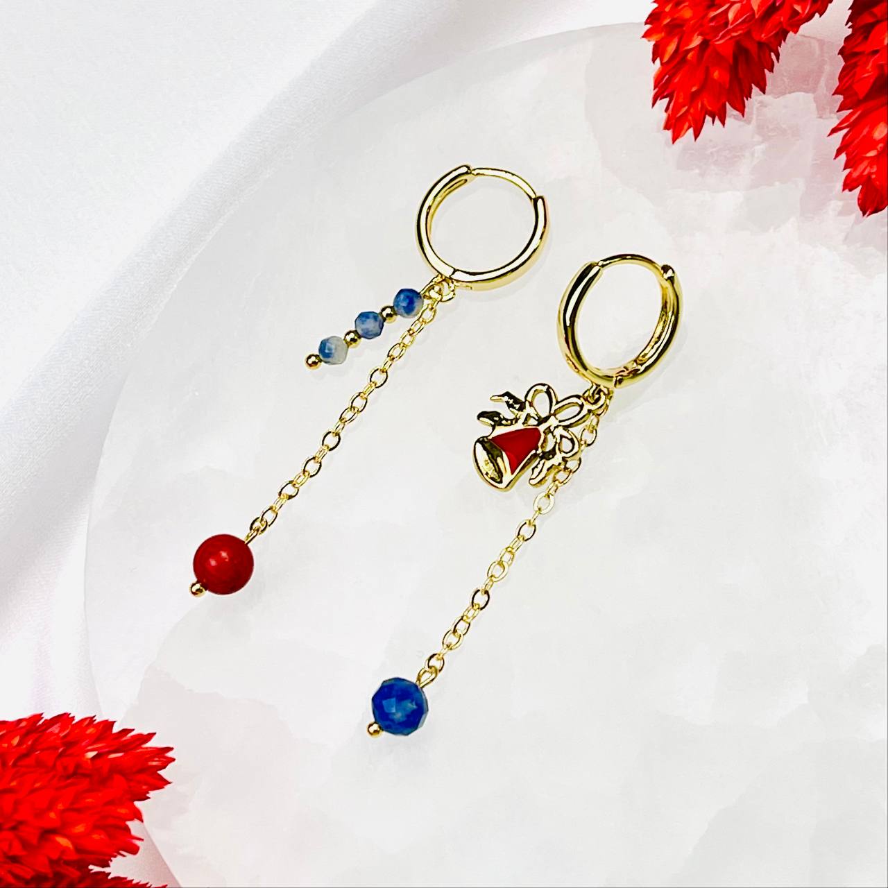 Радуга Самоцветов Серьги из Коралла и Содалита