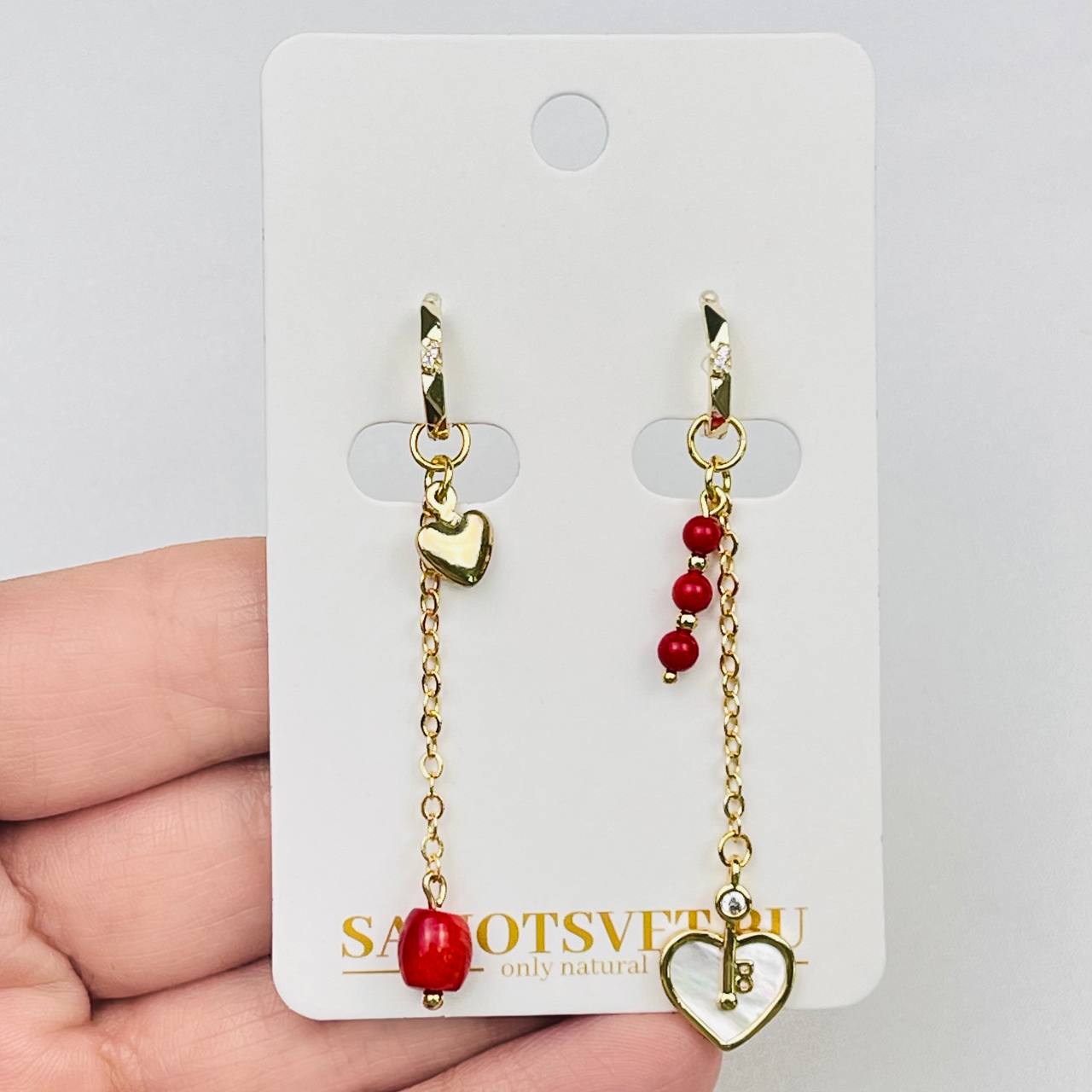 Радуга Самоцветов Серьги длинные из Коралла