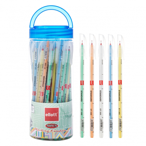 Ручка шариковая с линейкой Ellott Standard 50 шт. 0.7 мм синяя