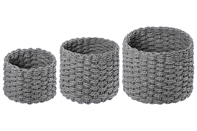 Набор 3 плетеных корзинок 21*16,5 см, круг, серый