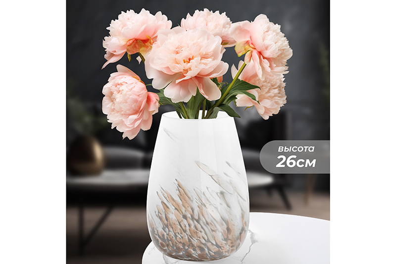 Ваза 19*19*26 см бело-серо-золотистая, стекло
