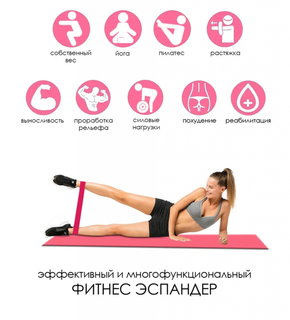 Набор резинок для фитнеса РОЗОВЫЙ МИКС (Коробка + чехол + 5 резинок)