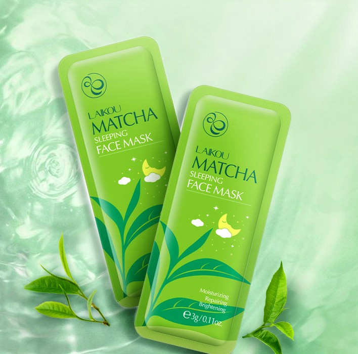 Ночная несмываемая маска для лица с зеленым чаем LAIKOU Matcha Sleeping Face Mask, 3 гр.