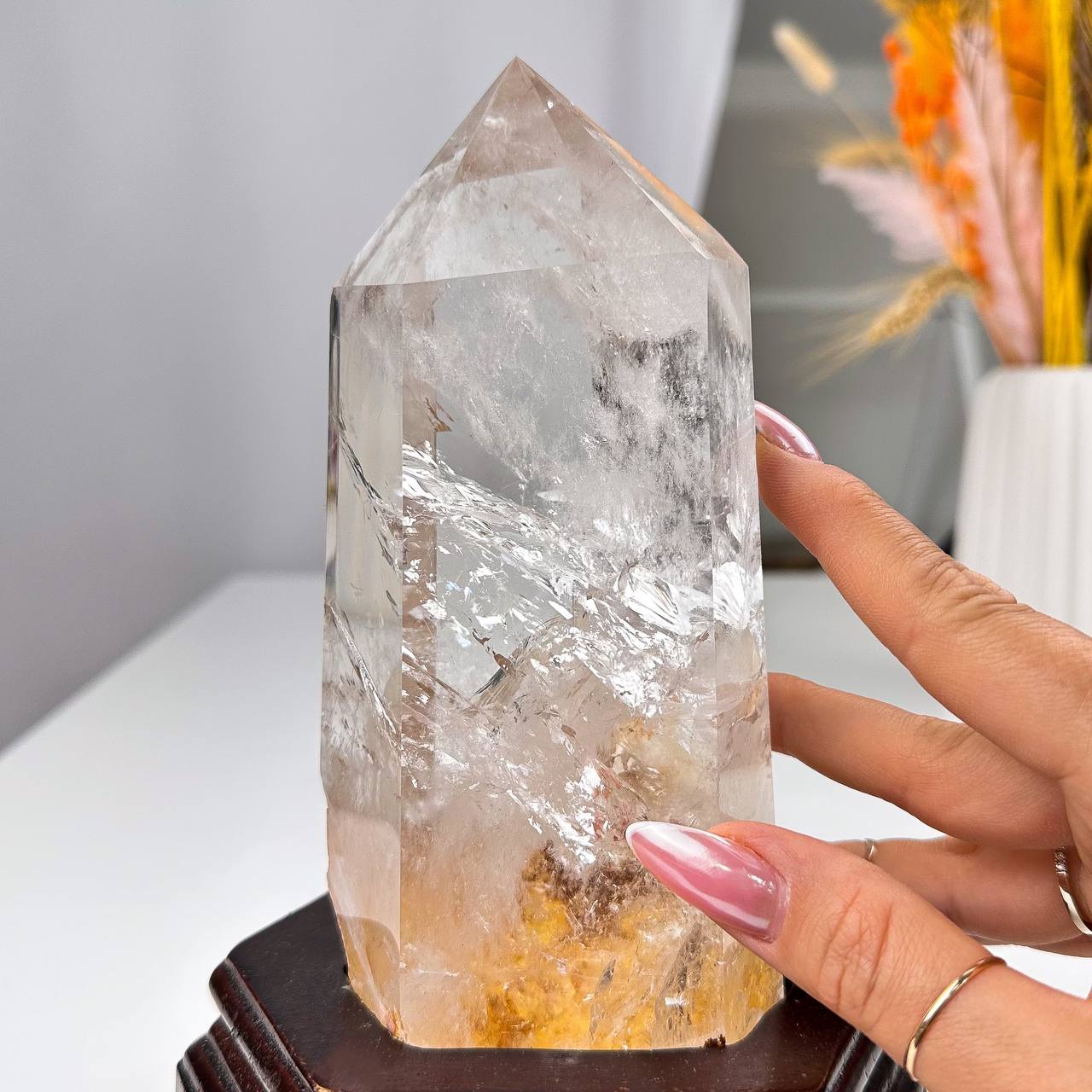 Радуга Самоцветов Кристалл из Горного Хрусталя на подставке