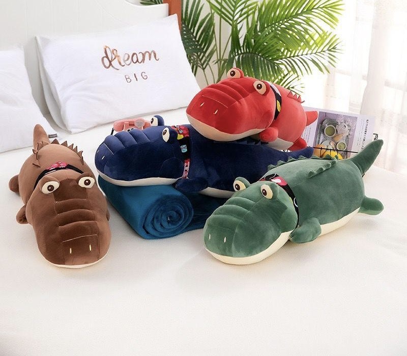 Игрушка с пледом 9527 - 14 КРОКОДИЛ ДАНДИ - синий р-р 130х160