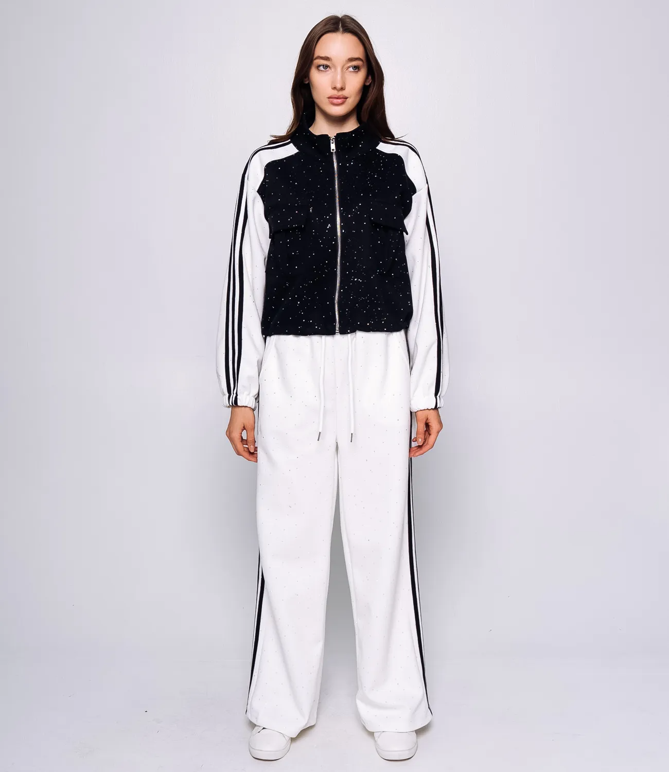 Спортивный костюм #КТ388-1, чёрный,белый