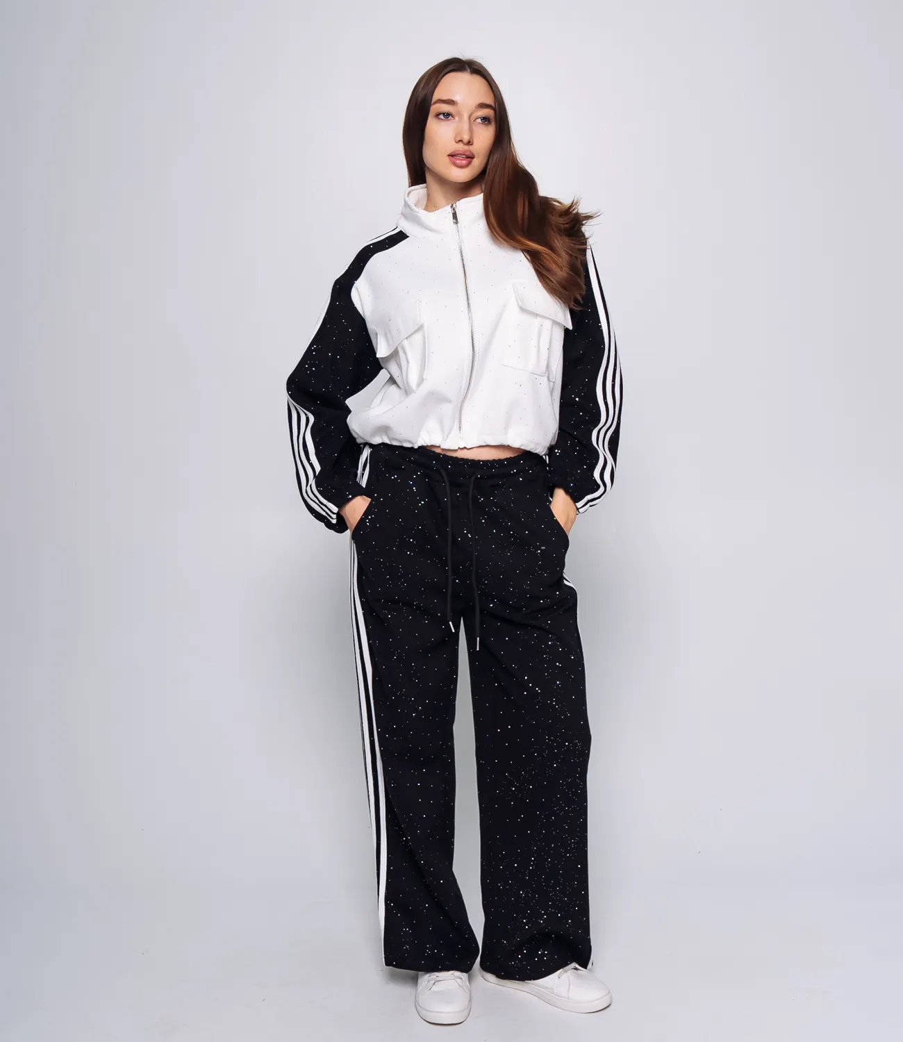 Спортивный костюм #КТ388-1, белый,чёрный