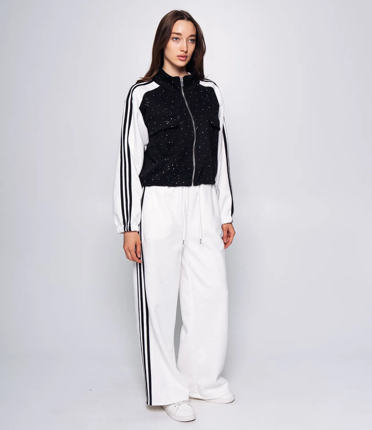 Спортивный костюм #КТ388-1, чёрный,белый