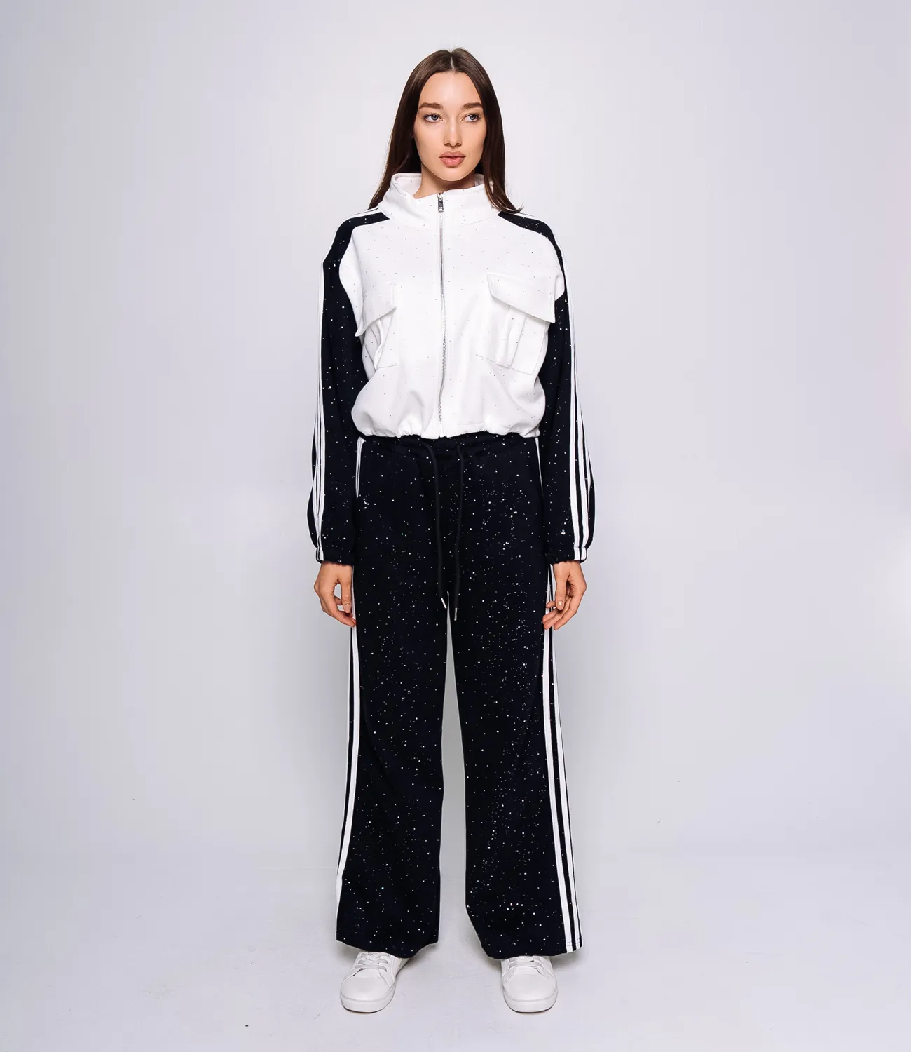 Спортивный костюм #КТ388-1, белый,чёрный