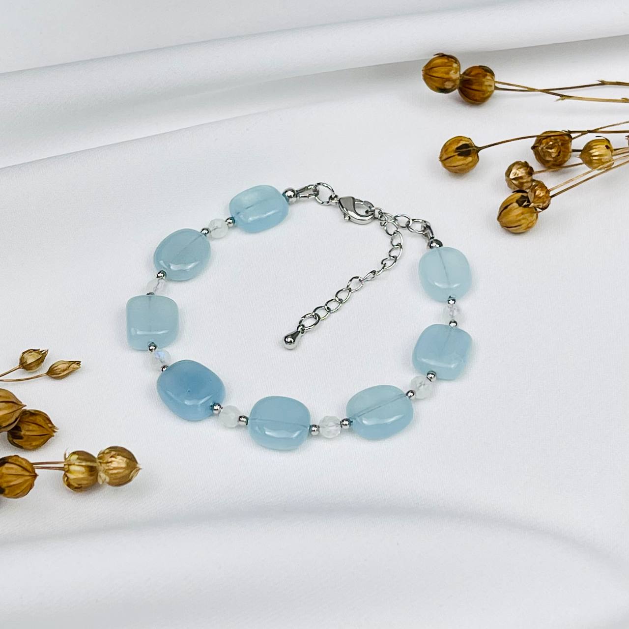 Радуга Самоцветов Браслет из Аквамарина и Лунного камня