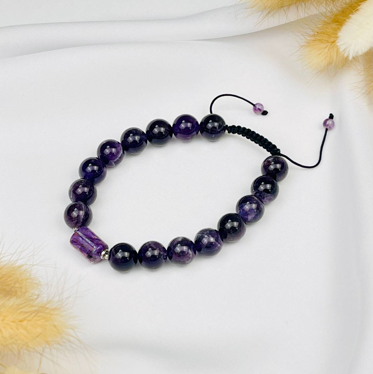 Радуга Самоцветов Браслет регулируемый мужской из Аметиста и Чароита