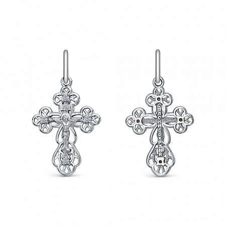 Крест из серебра литье белый с фианитом