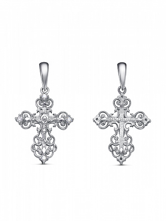 Крест из серебра литье с фианитом аметист