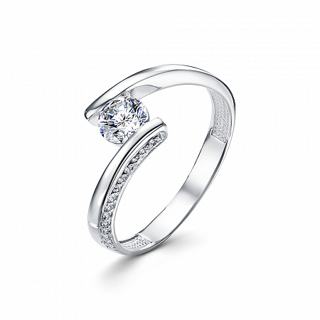 Кольцо с фианитом родированное серебро 925*