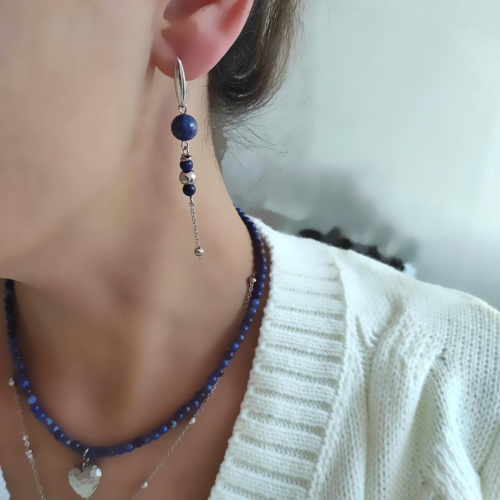 Серьги с лазуритом в белом металле