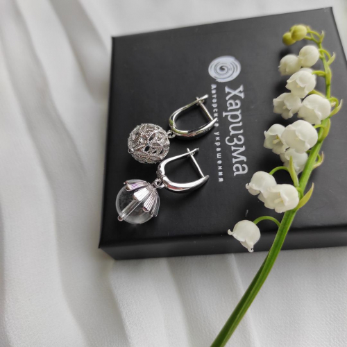 Серьги шарики асимметрия с горным хрусталём