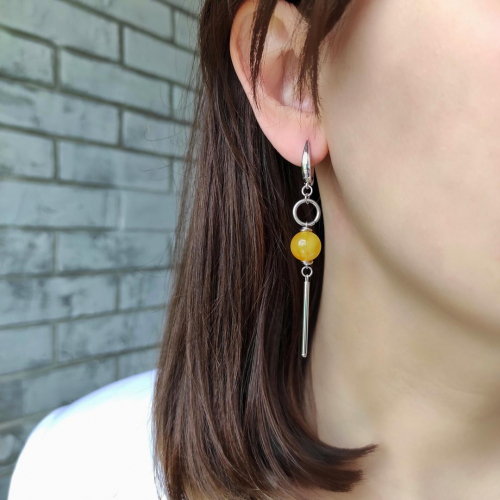 Серьги с жёлтым агатом асимметрия