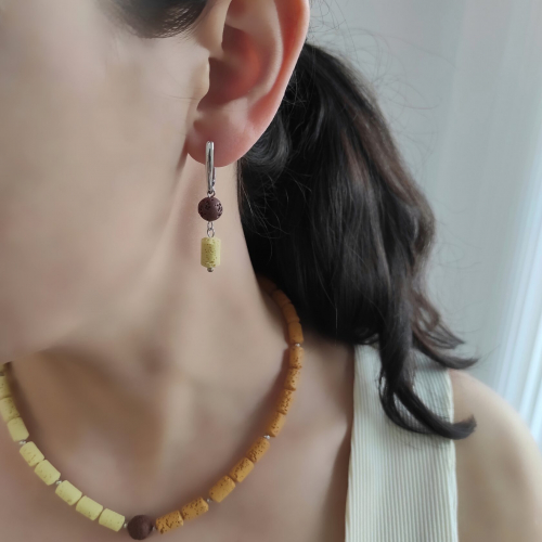 Серьги из вулканита: оранжевый + жёлтый + шоколадные оттенки
