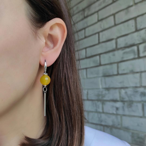 Серьги с жёлтым агатом асимметрия