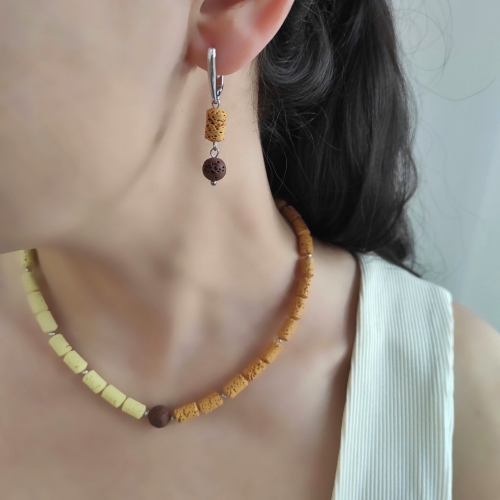Серьги из вулканита: оранжевый + жёлтый + шоколадные оттенки