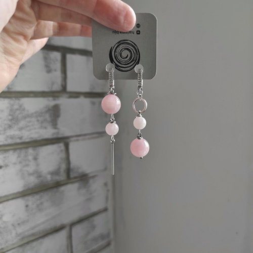Серьги розовый кварц асимметричные