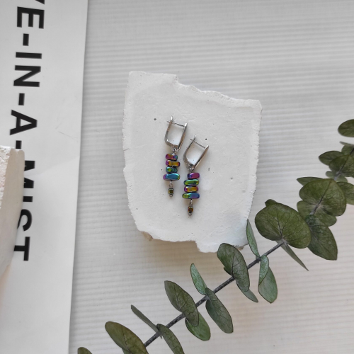 Серьги из гематита фиолетовые + зелёные оттенки