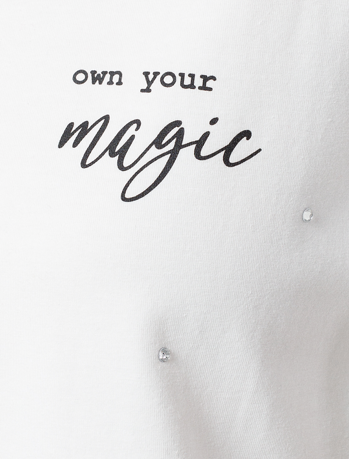 Удлиненная футболка over-size с принтом стразами D49.978 белый_own your magic