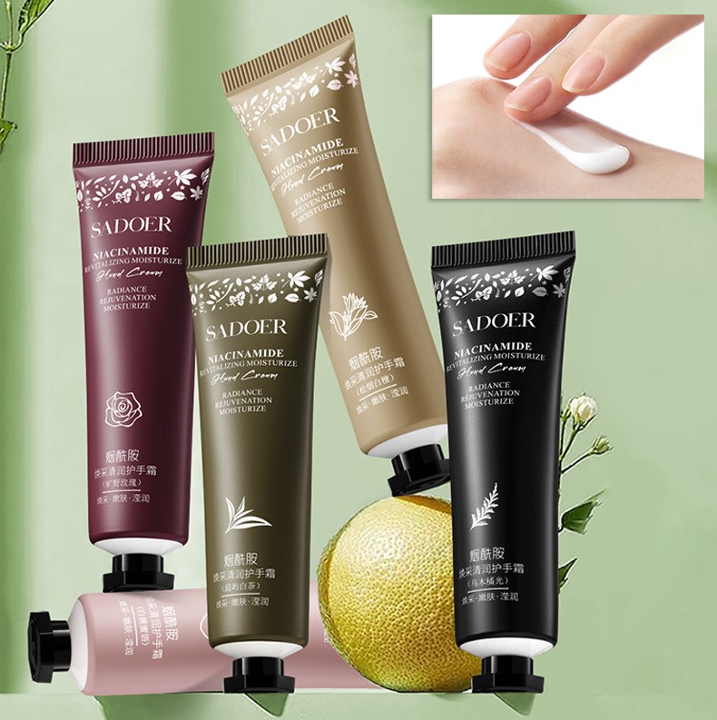 Набор парфюмированных кремов для рук с нацинамидом SADOER (Коллекция 2: Кедр, Роза, Ваниль, Чай, Персик)