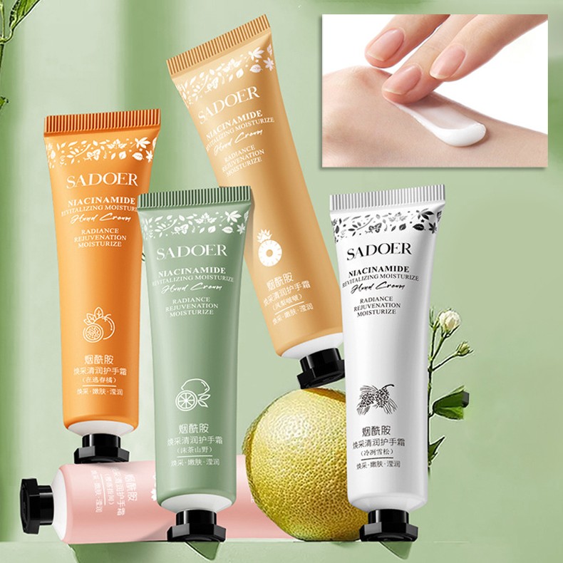 Набор парфюмированных кремов для рук с нацинамидом SADOER (Коллекция 1: Мандарин, Ананас, Цветы, Кедр, Жасмин