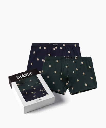  1124р  1499р Мужские трусы шорты Atlantic, набор из 2 шт., хлопок, темно-синие + изумрудные, 2MHH-001