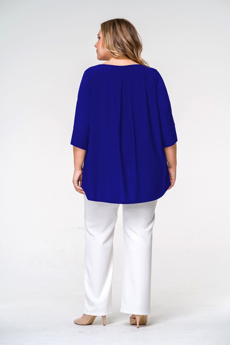 Туника свободная с украшением, васильковая