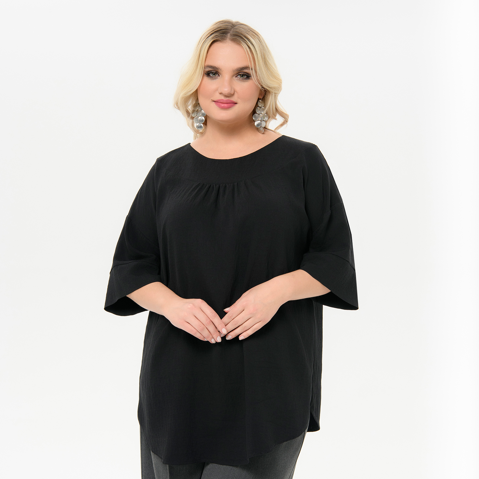 Туника с округлой обтачкой горловины, вискоза черная