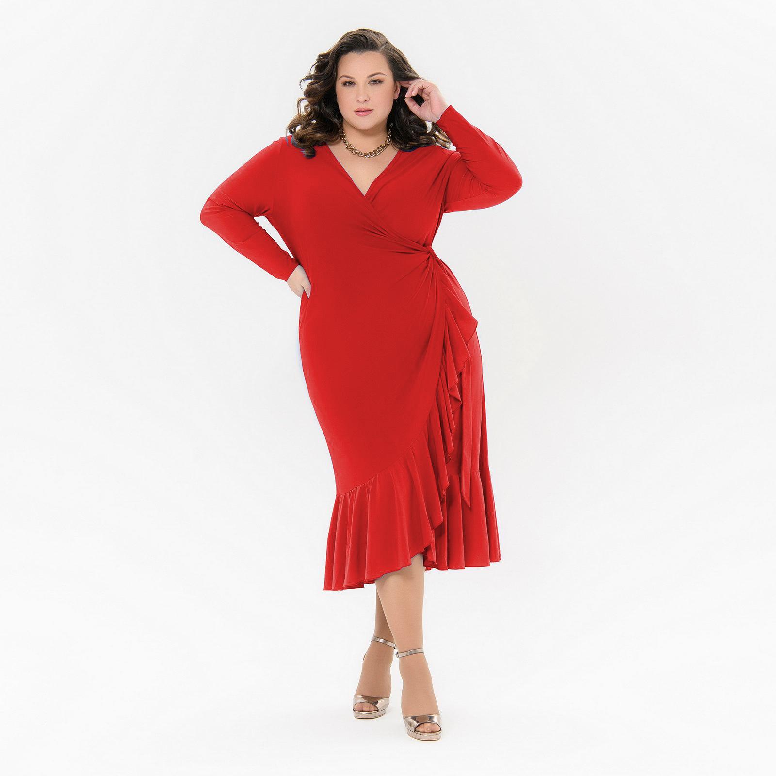 Платье с воланом из трикотажа -