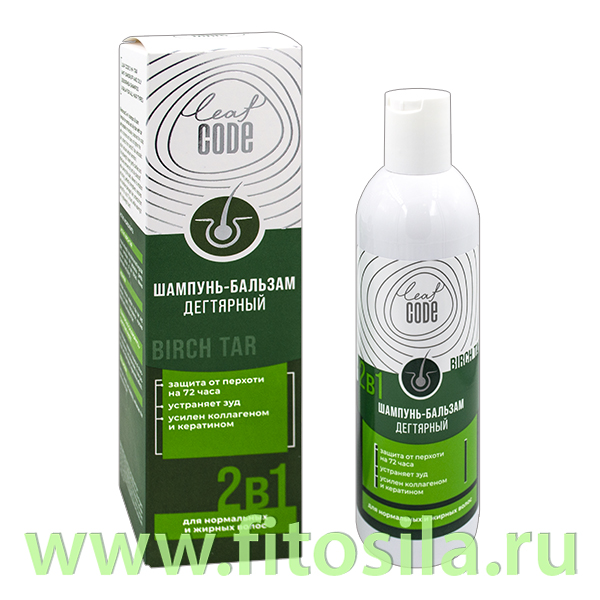 Шампунь-бальзам Дегтярный 2 в 1 от перхоти и жирной себореи LEAF CODE 250 мл