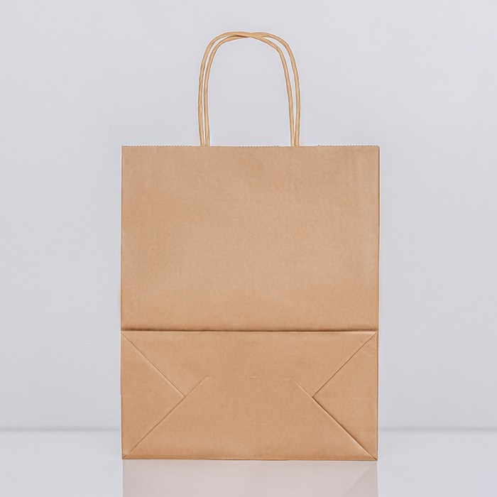 Пакет крафт без печати, круглая ручка, 27×21×11 см, 120 г