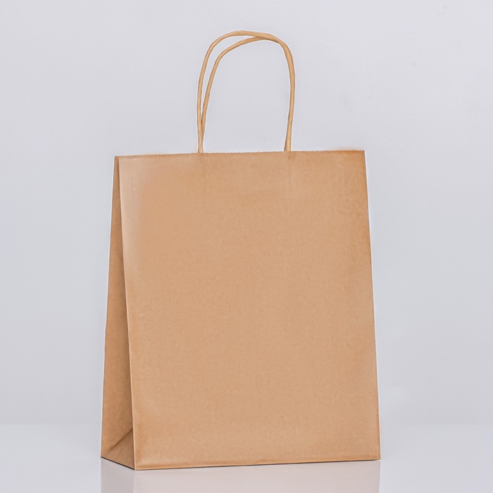 Пакет крафт без печати, круглая ручка, 27×21×11 см, 120 г