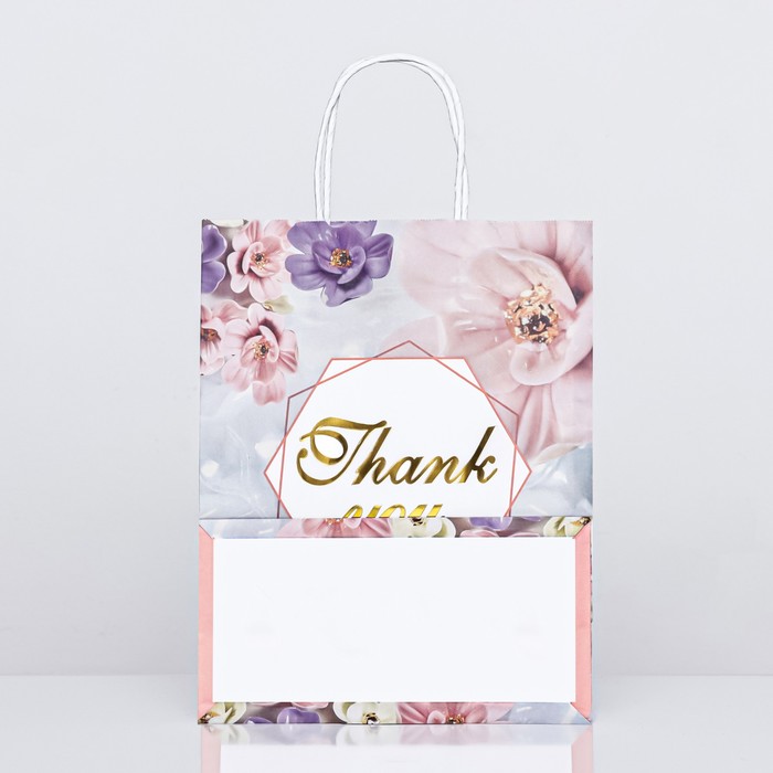 Пакет крафт Thank You, розовый, 27×21×11 см